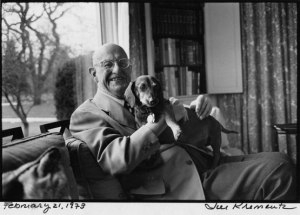 P.G. Wodehouse with his Dachshund, Jed, Remsenberg, NY, February 21, 1973