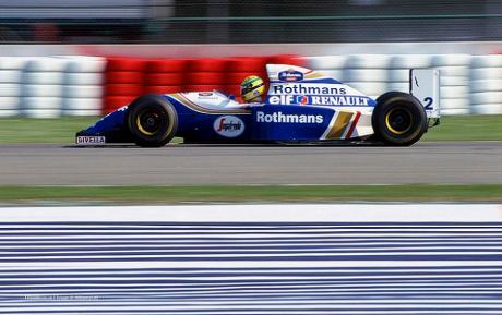 Imola, Italy, 29th April - 1st position, May 1994 Ayrton Senna lights up the front brake discs on the Williams FW16-Renault. This was the event at which he tragically lost his life. Action. Photo: LAT Photographic/Williams F1. Ref: 1994williams15